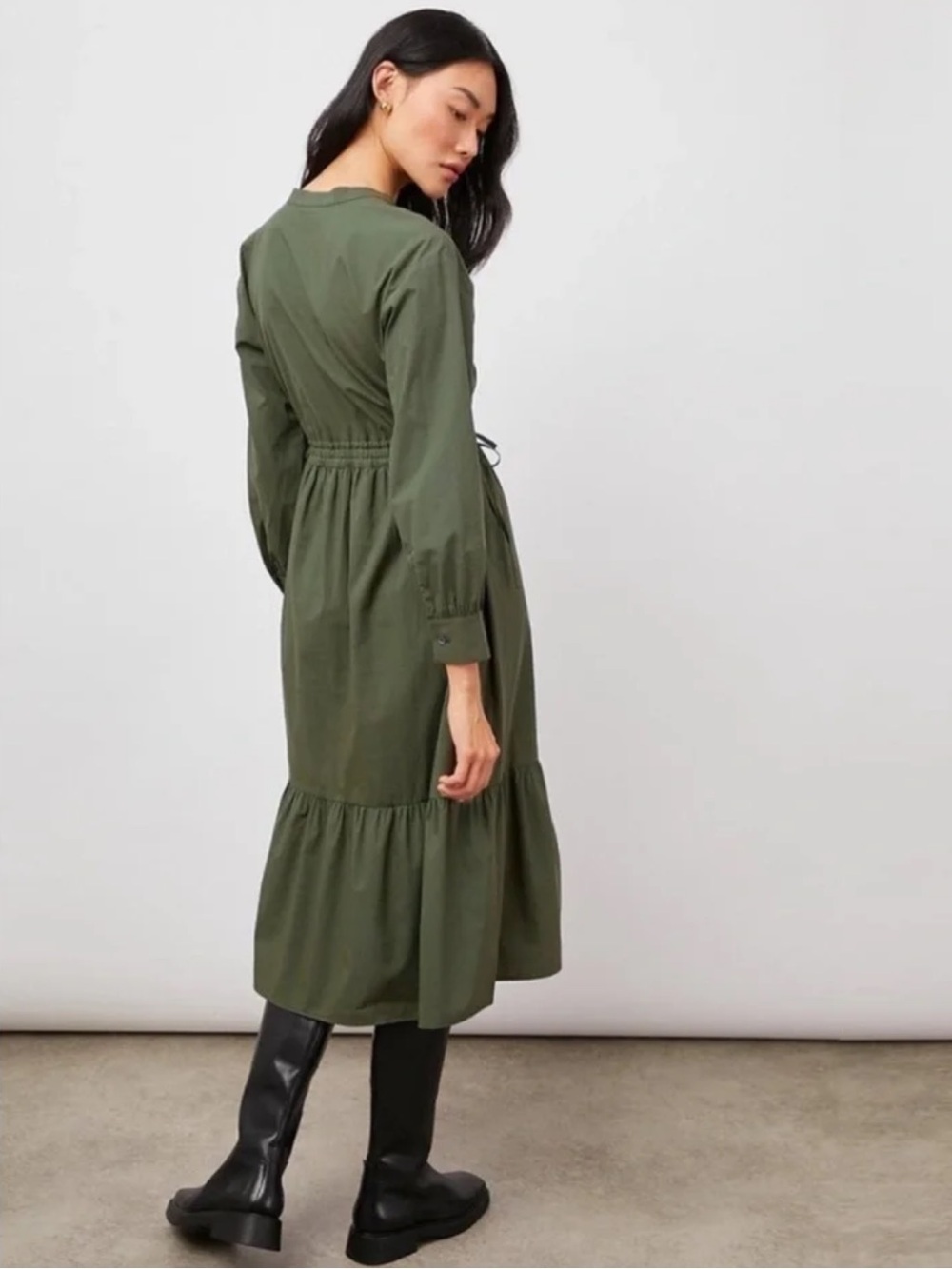 Rails Maple Olive Smoke Drawstring Waist Tiered Midi Dress Medium - Picture 2 of 12